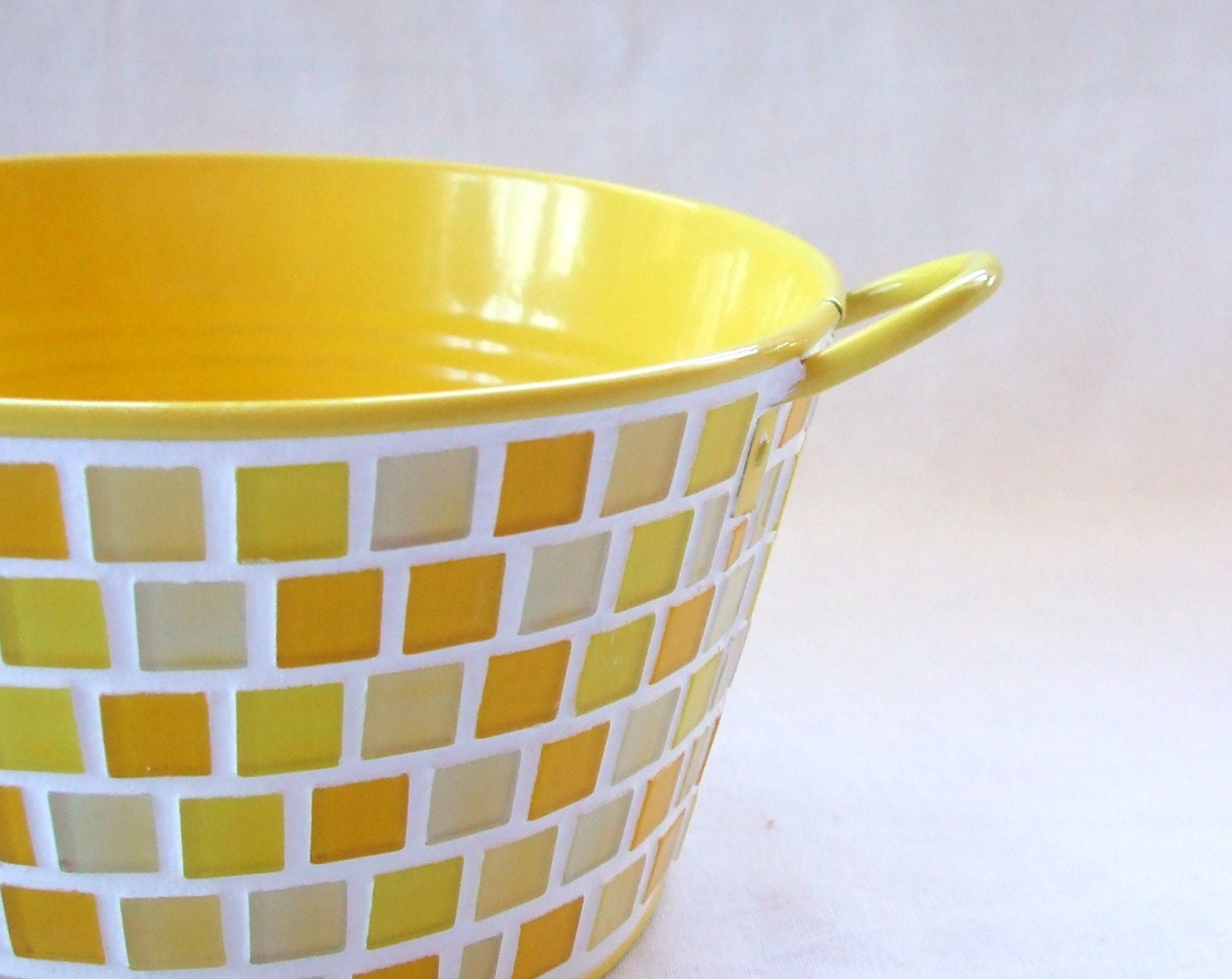 Sunshine yellow mosaic - old fashioned style metal tub  - medium