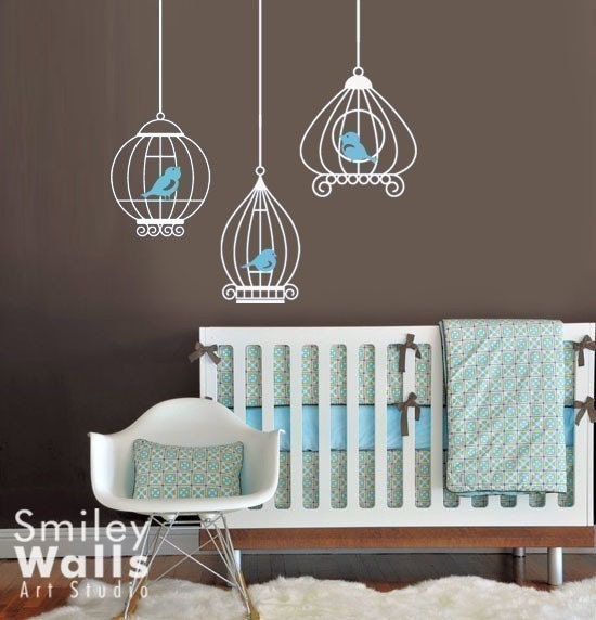 Nursery Vinyl Wall Decals Birds and Birdcage -GIFT BIRDS -Baby room sticker decal kids room decor art sticker wall decal