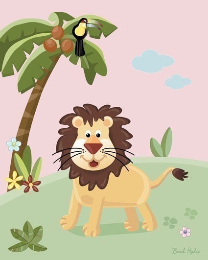 SET OF 4 PINK JUNGLE ANIMALS NURSERY WALL ART PRINT FOR GIRLS