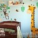 Children Kids Wall Decal Wall Art Sticker tree decal - Jungle Monkey swinging from Branch and Cute Giraffe Wall Decal