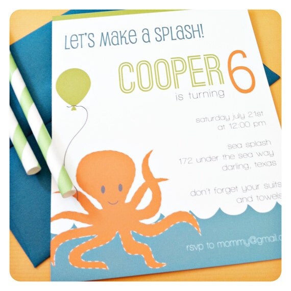 splish splash. under the sea pool party birthday invitation set Il_570xn
