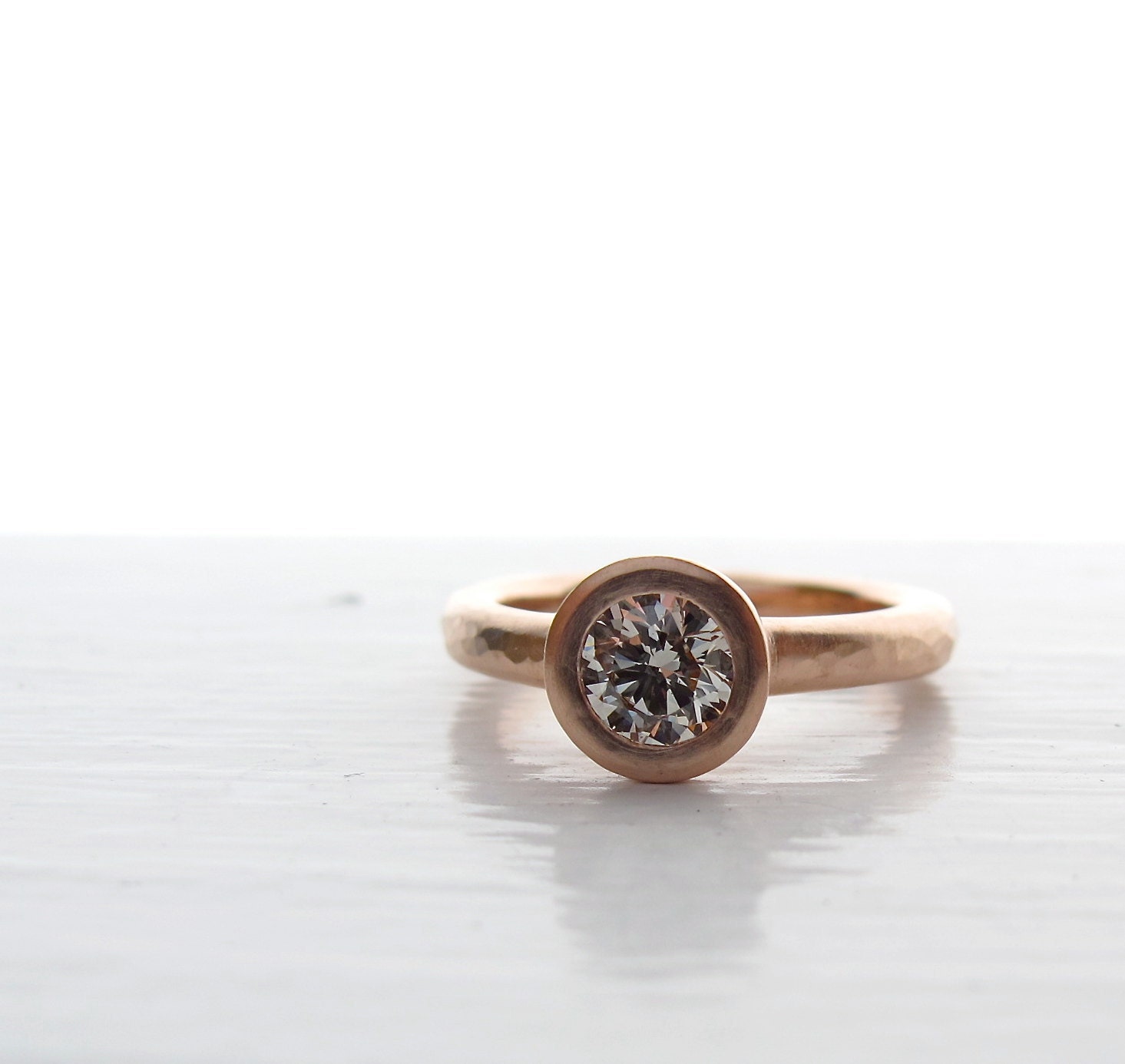 Spring Evening Ring, 14kt pink gold and diamond engagement solitaire