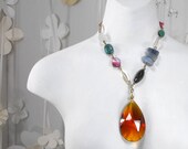 Eco Friendly Jewelry Natural Stone and Glass Oversized Statement Necklace