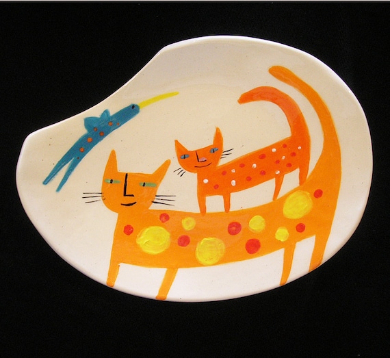Two Cats and a Bird Freeform Dish