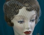 Bridal Birdcage Blusher Veil, White or Ivory - "Asymmetrical"