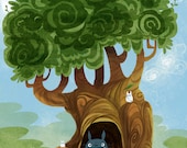 Nearby a Totoro homage poster print 12x18