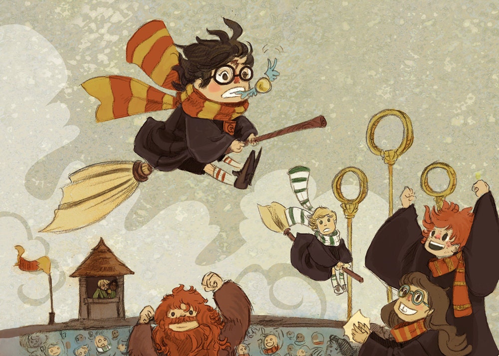 Harry Catches the Snitch illustration print