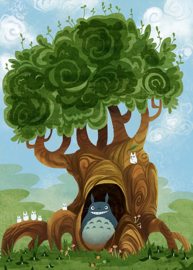 Nearby a Totoro homage poster print 12x18