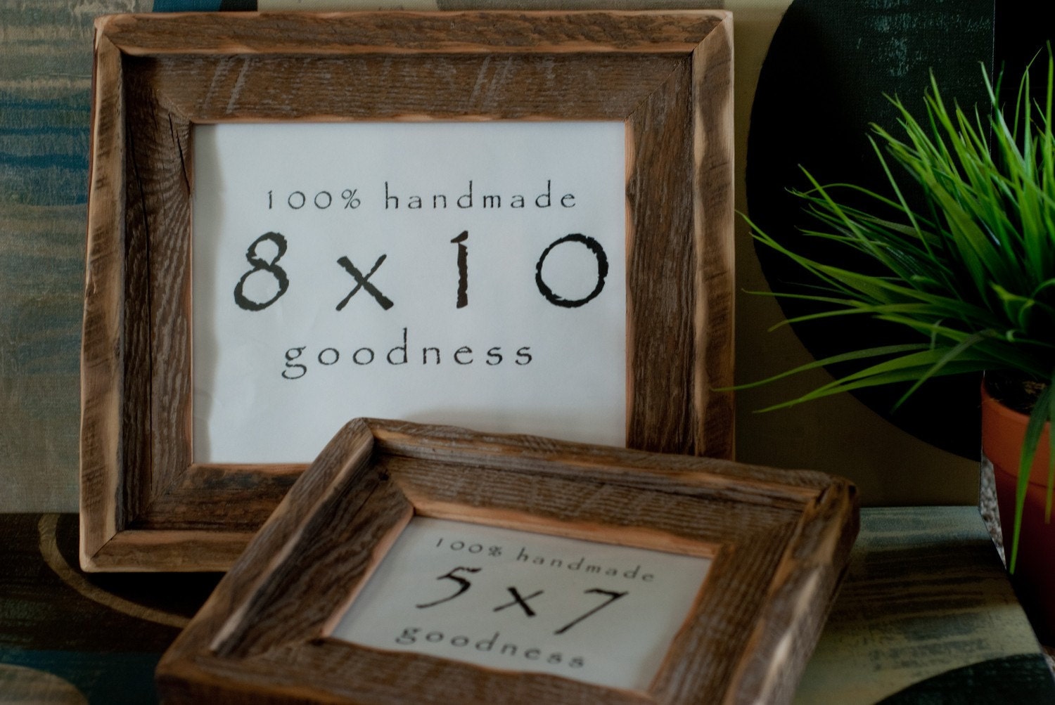 1) 8x10 & 1) 5x7 Stacked reclaimed Barn wood distressed rustic picture frames upcycled weathered barnwood