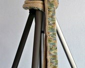 Knit Scarf Tubular Rolled Edge Cable Ecru Blue Green Brown