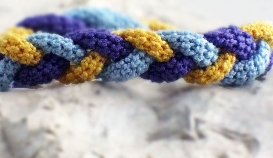 Crochet Bracelet Fiber Bracelet Braided I-Cord Yellow Blue Purple