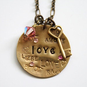 Brass "Love" handstamped  necklace