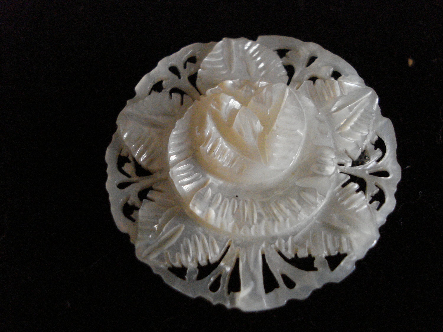 hand carved mother of pearl flower pin - eharbaug