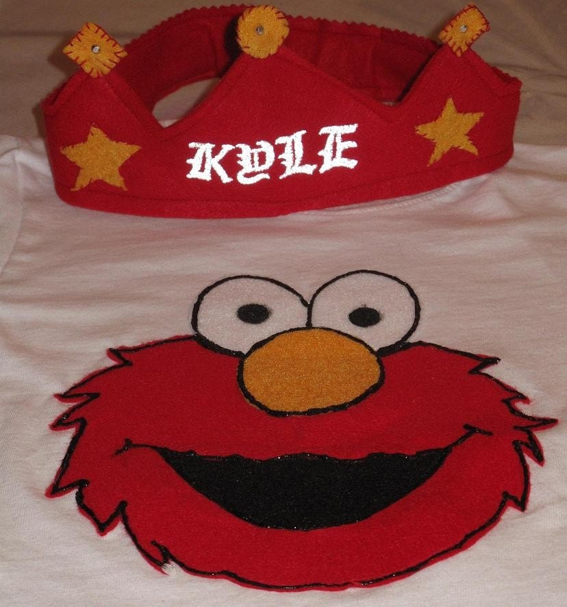elmo/cookie moster birthdaty shirt / tshirt or dress and crown
