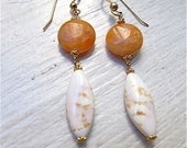 Orange white drop earrings. Orange earrings. White earrings. Shell jewelry. PUMPKIN SPICE