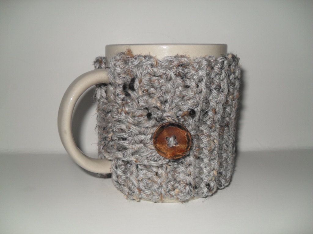 crocheted mug cozy coffee mug cozy tea cup cozy mug wrap in grey gray marble
