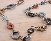 Statement Strand Necklace Steampunk Chain Choker Mixed Metal Hardware Jewelry Industrial Black, Copper, Brass, Gifts under 25