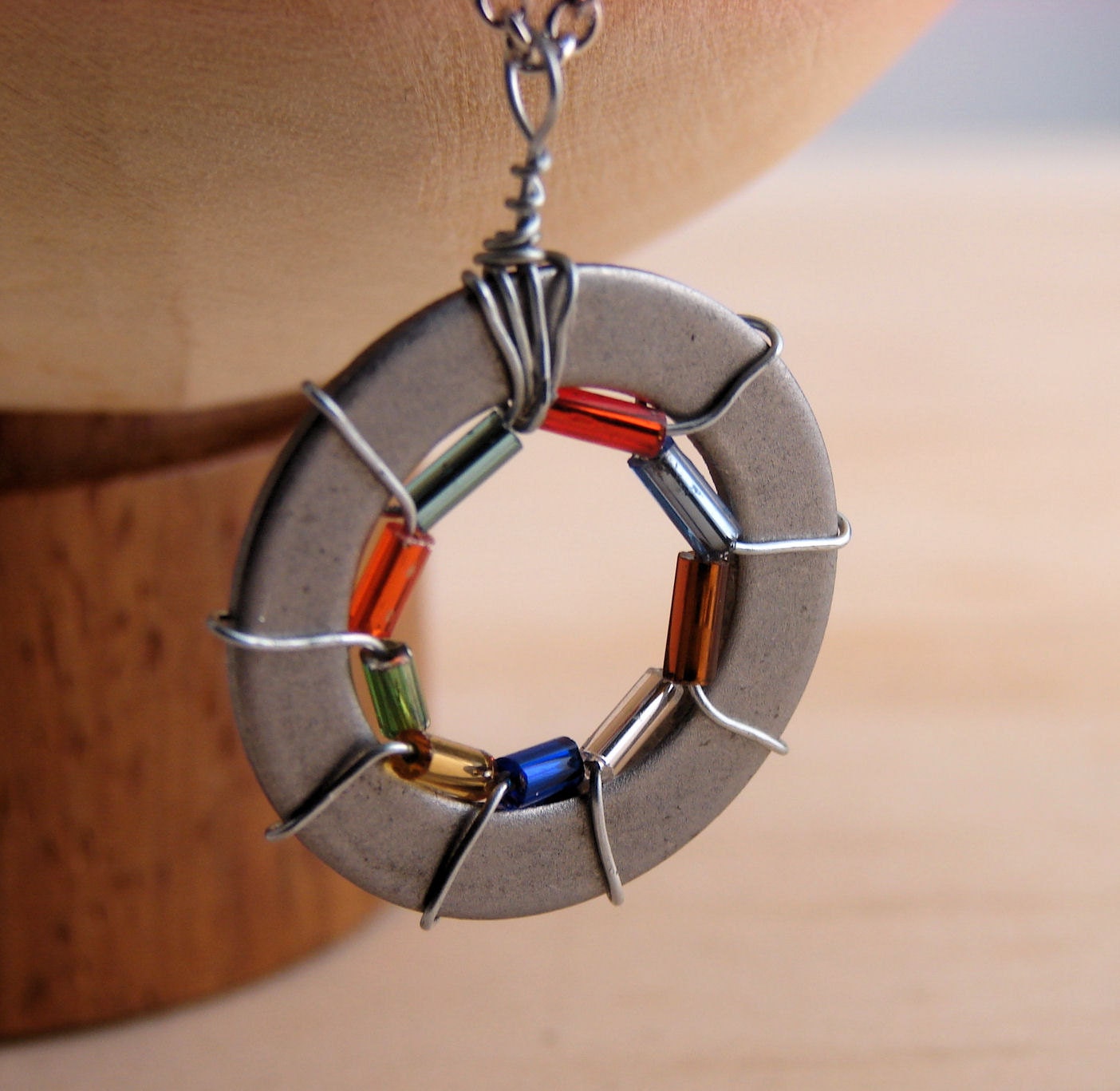 Statement Necklace Pendant Beaded Wire Wrapped Hardware Jewelry Colorful Eco friendly Industrial Hardware