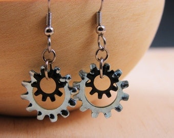 Lightweight Dangle Earrings Mixed Metal Steampunk Hardware Jewelry  Industrial Lock Washer