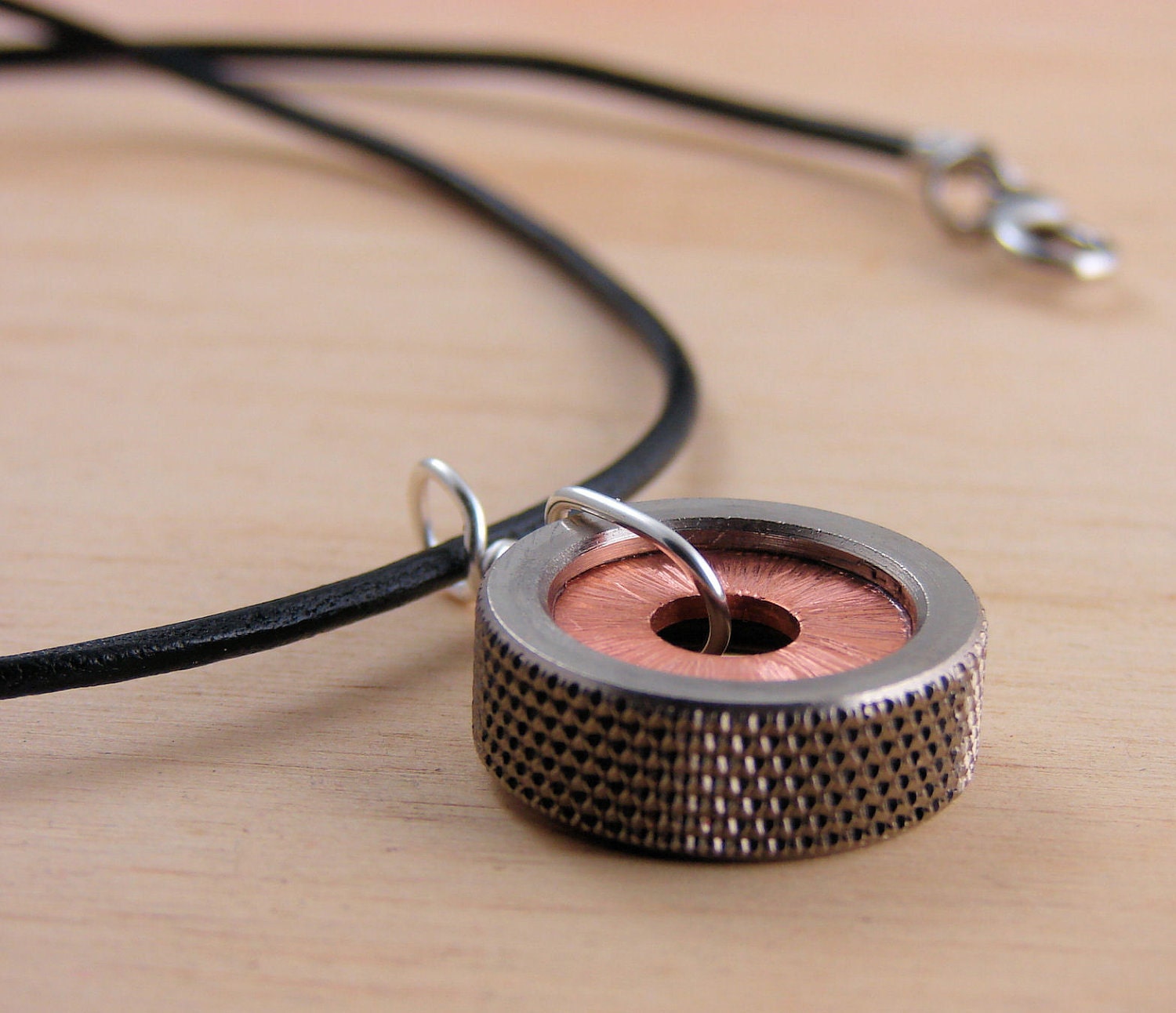 Copper Statement Necklace Pendant Hardware Jewlery Industrial Washers on Leather Cord