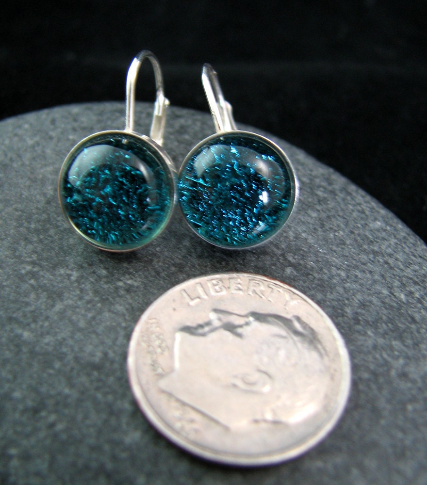 Blue Glass Earrings - Modern Sterling Silver Leverbacks - Pacific Northwest Blue