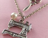 NEW For The Sewers - Sewing Machine and Scissors Silver Ox Charm Necklace