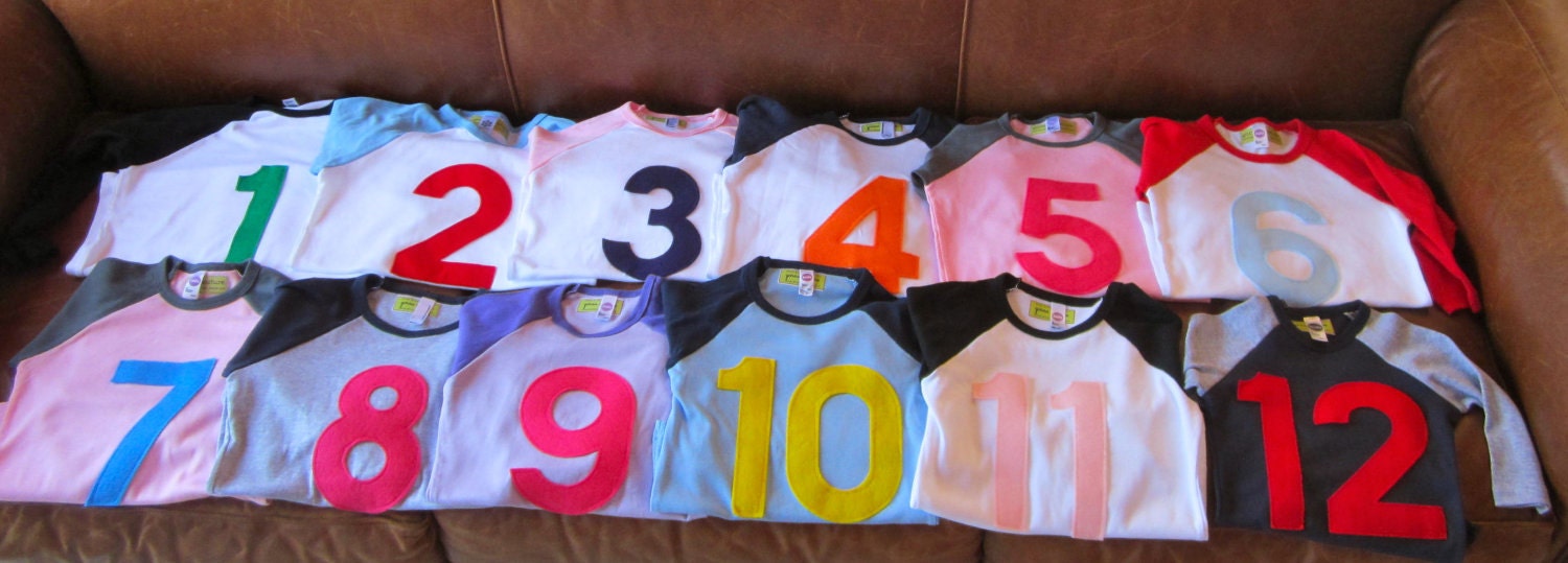 NO YARN super cute short sleeve SUPERSIZED initial or number t shirts.  Design your own best birthday t shirt.