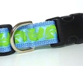 Sale Dog Buckle / Tag Collar - Spring Leaves Blue and Green design
