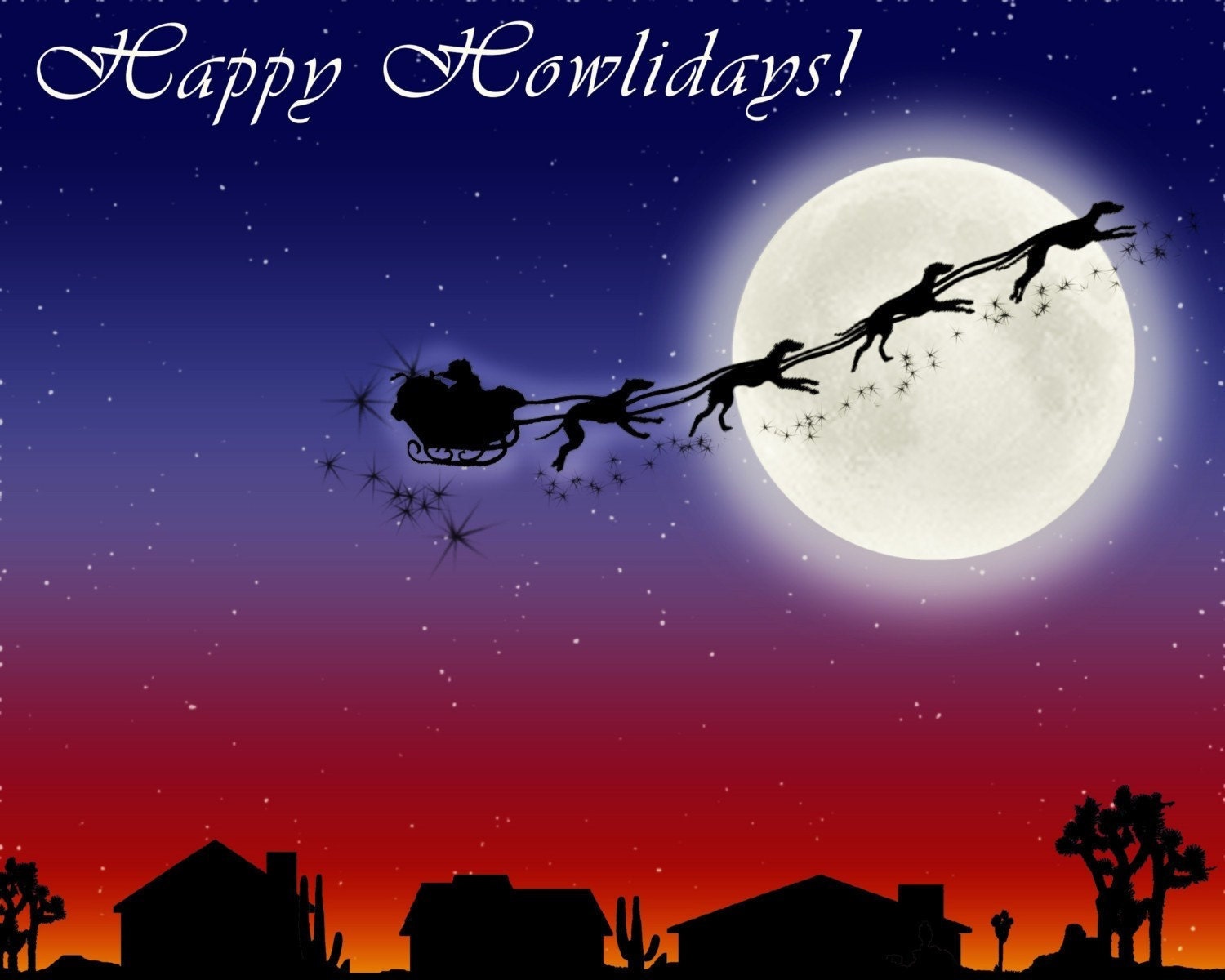 1 Greyhounds Pulling Santa Blank Flat Greeting Notecard