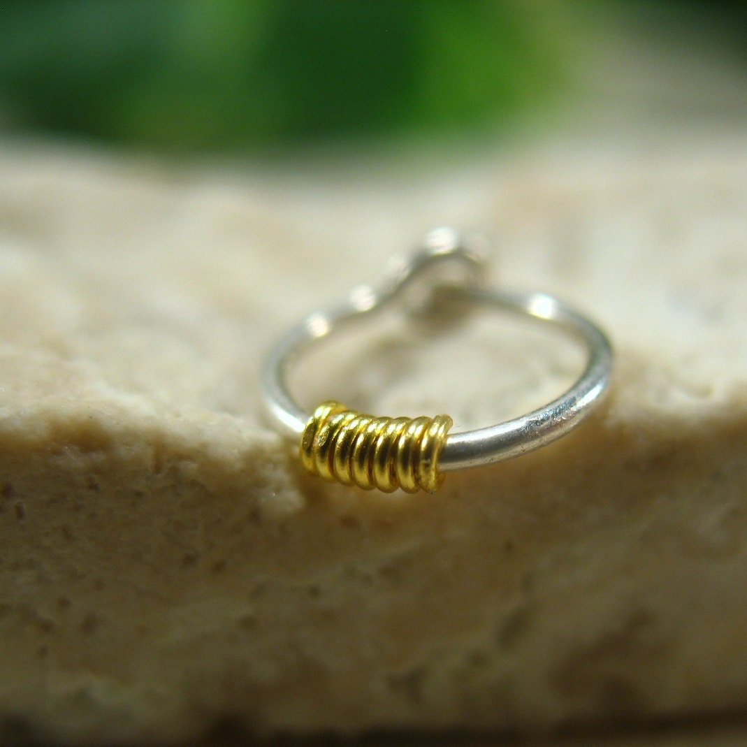 Cartilage Hoop Earring Sterling Silver with Yellow Wrap SINGLE