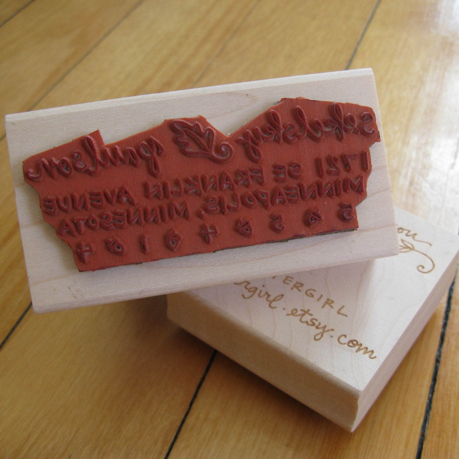 Ursula Address Stamp (Red Rubber on Wood Block)