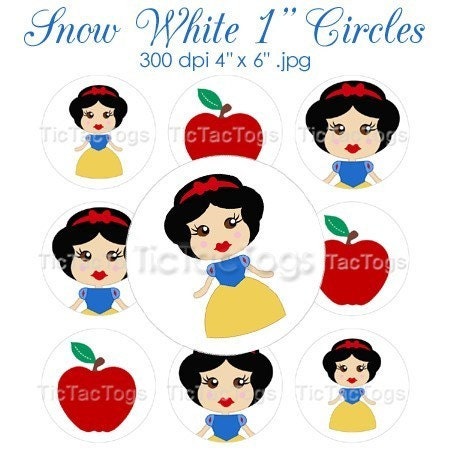 Snow Princess White Bottle Cap Images 1 Inch Circles Digital Apple 4x6