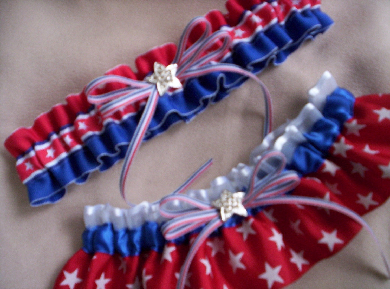 USA Flag Bridal Wedding Garter Set for Military Army Air Force Marines Navy Brides