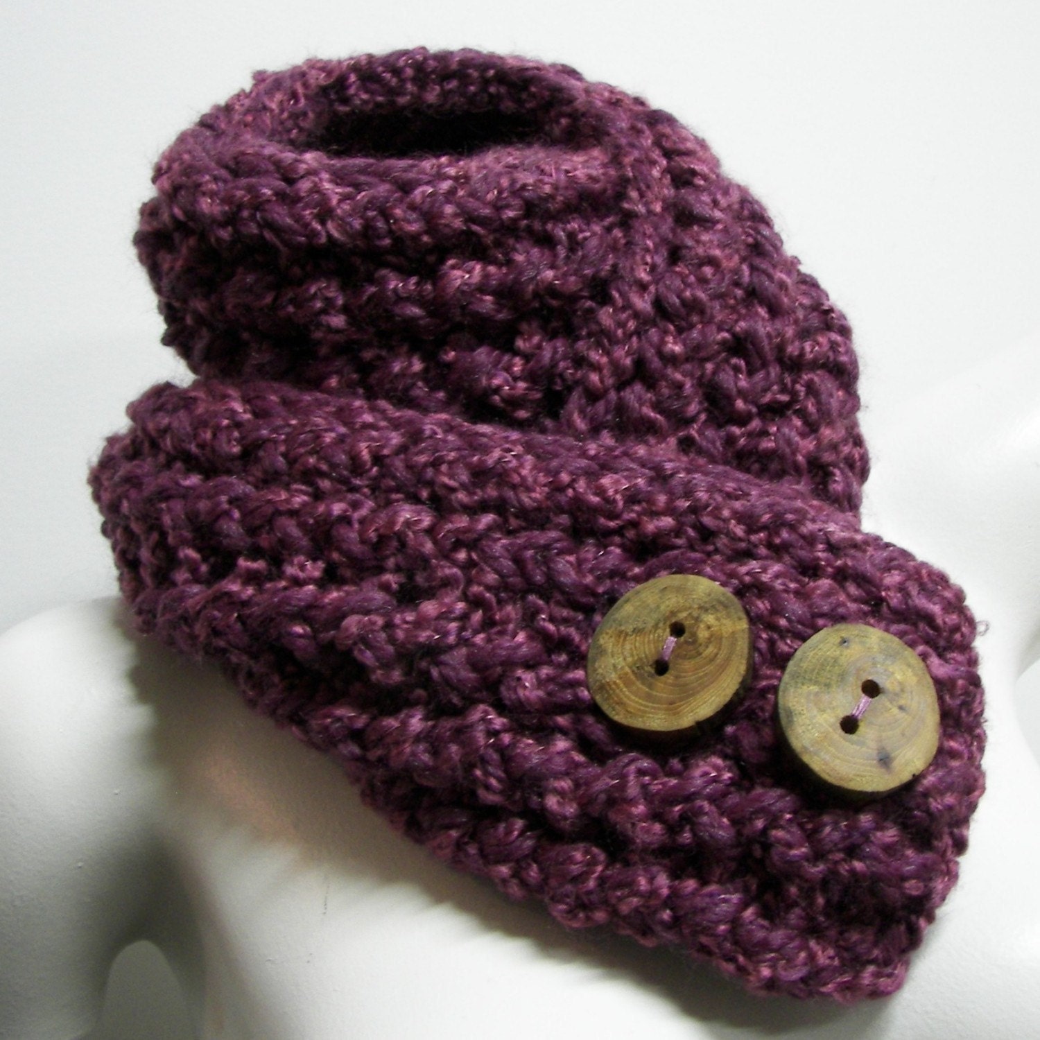 Plums and Figs Button Up Scarf - Cowl - Neckwarmer with 2 Large Tree Branch Buttons
