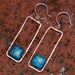 Hammered Copper Earrings Green Blue Azurite Natural Stone Hoop Frame Sterling Silver Earwires Mixed Metal