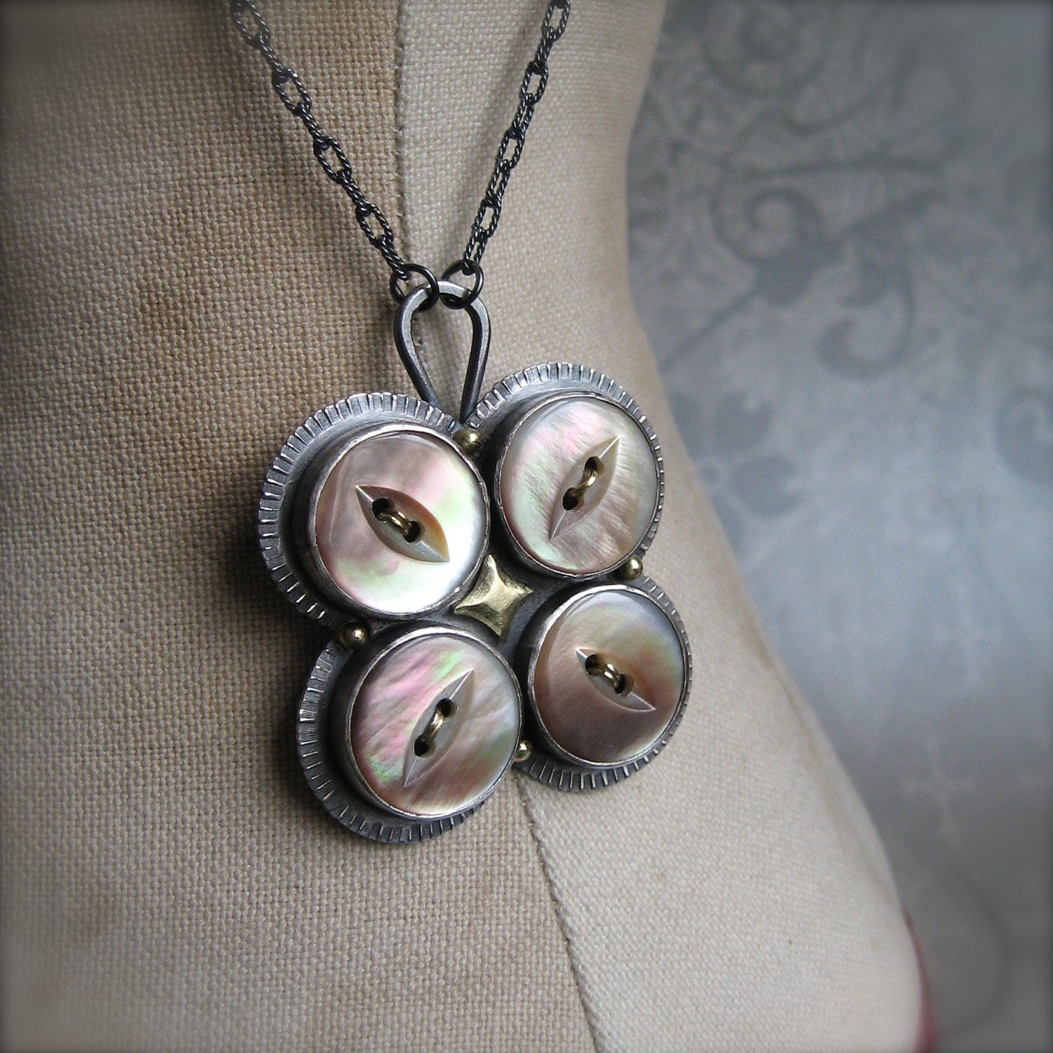 PENDANT with four vintage buttons - quenchmetalworks