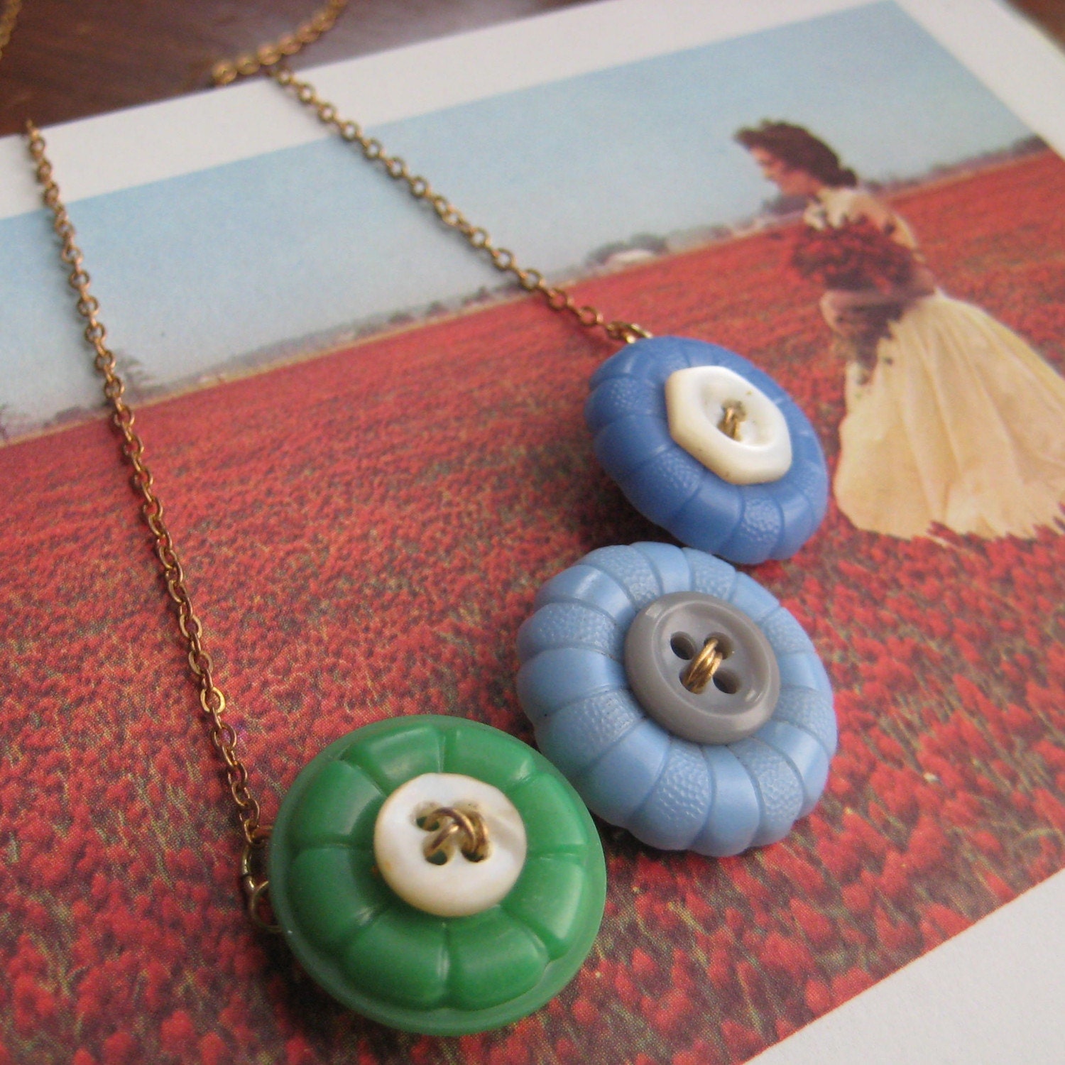 Spring has Sprung Necklace - upcycled vintage buttons