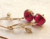 Red stone drop earrings, custom gold circles red stone bridal earrings Champagne and red, bridal wedding jewelry set