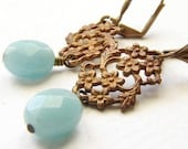 Aqua mint drop earrings, Bridesmaid Earrings, vintage inspired Bridal wedding jewelry, seafoam drop earrings Bridesmaid jewelry set