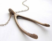 Big Wishbone Necklace - life size wishbone - large wishbone necklace - real size bronze wishbone long necklace FREE SHIPPING SALE