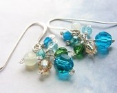 clustered drop earrings, peacock sea green stones, azure seafoam mint sterling silver, bridesmaid wedding jewelry custom bridal earrings