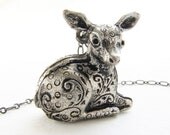 Deer Locket Necklace - bambi locket necklace, deer fawn locket in antique silver - perfume locket, FREE SHIPPING