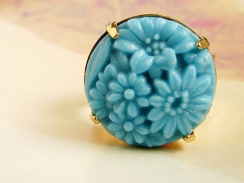 Sea Route Ring - turquoise, sky blue, gold plated ring