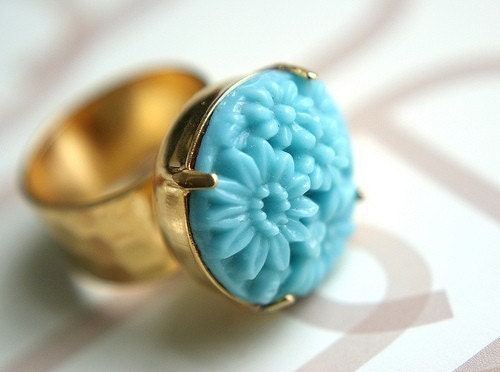 Sea Route Ring - turquoise, sky blue, gold plated ring