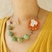 Tangerine Orange Statement Necklace, Statement jewelry, Beaded tangerine flower green turquoise - Floral jewelry