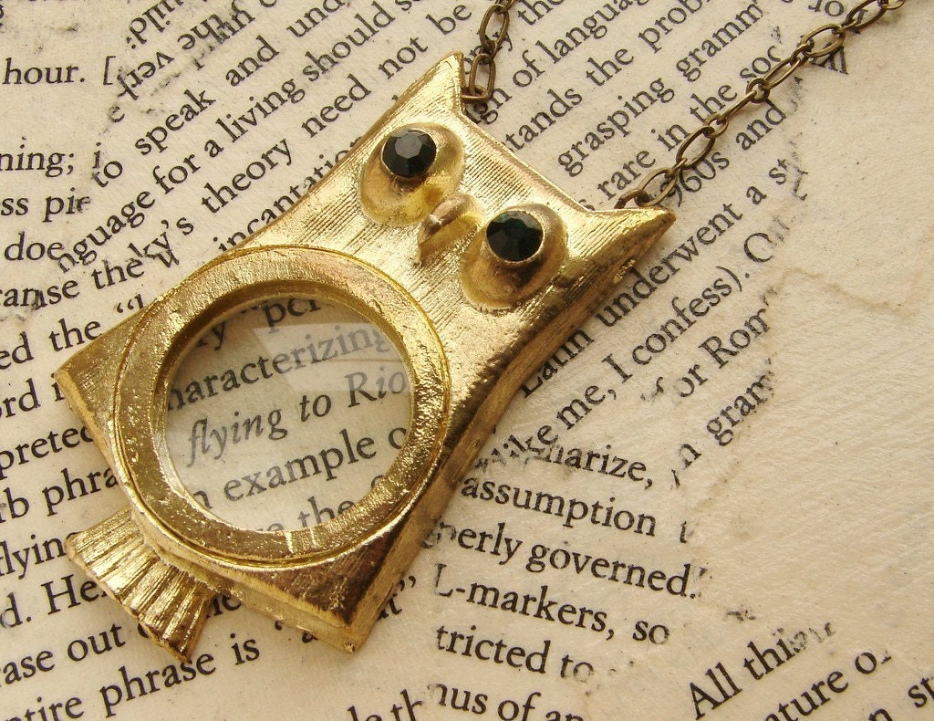 Owl necklace, magnifying glass necklace, Mothers day gift, gold magnifying glass long necklace, owl jewelry necklace
