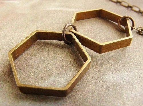 Vintage Honeycomb necklace - hexagon necklace, modern geometric necklace, simple everyday necklace