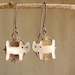 Cat dangle earrings, mother of pearl kittens sterling silver earrings - gifts for cat lover under 20