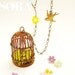 Rustic Bird Cage necklace, vintage glass beaded flower, flying bird necklace floral jewelry spring garden
