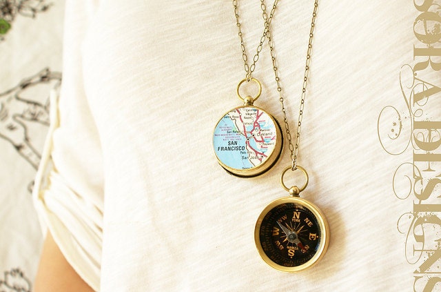 Brooklyn Map Compass Necklace personalized custom Choose Your City Compass Map Necklace, personalized